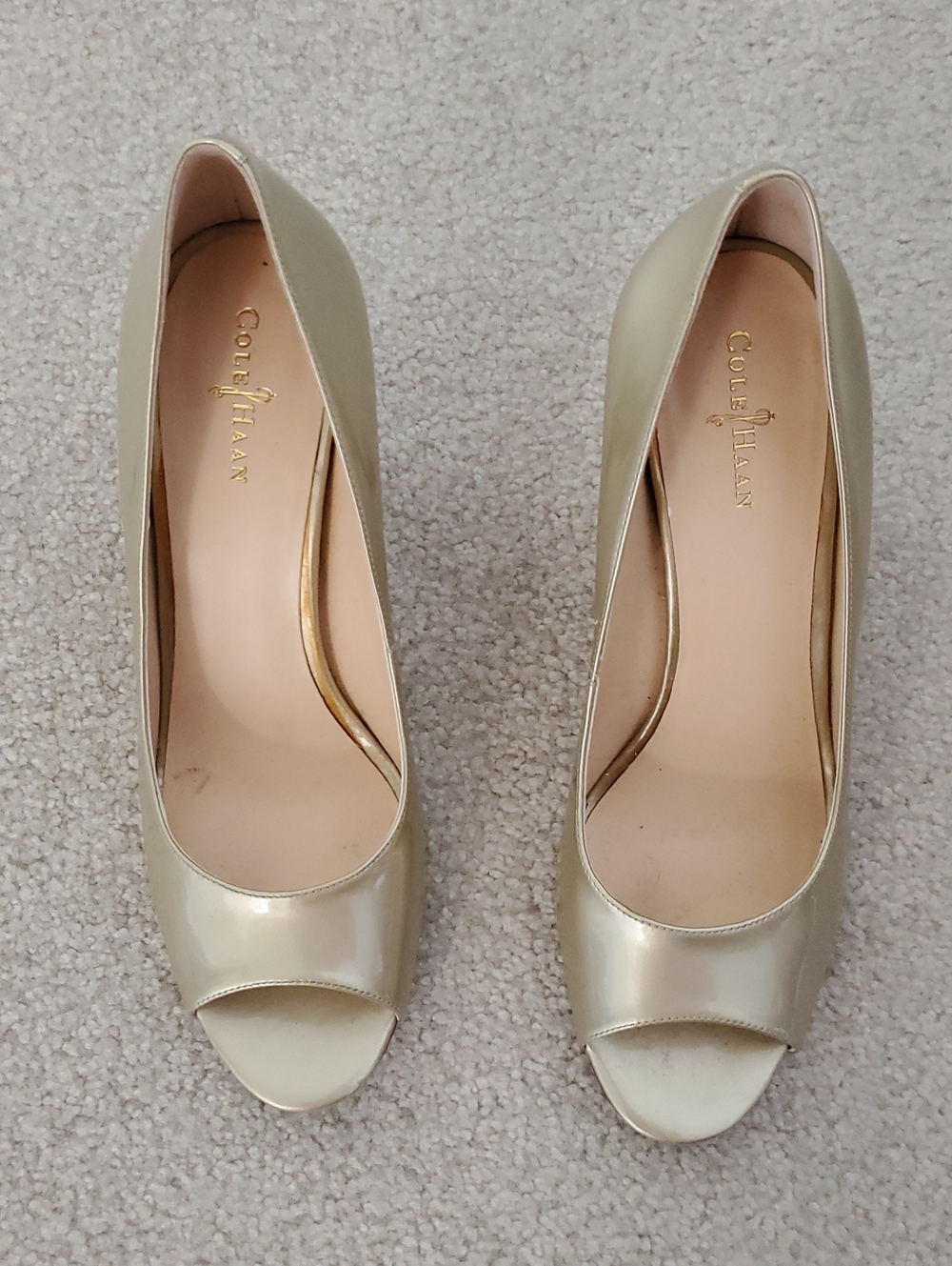 Cole Haan Metallic Cream Peep-Toe Heels